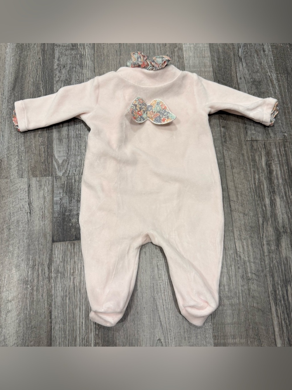 Marie Chantal Angel Wing Pastel Floral Ruffle Neck Baby One Piece - 3 months